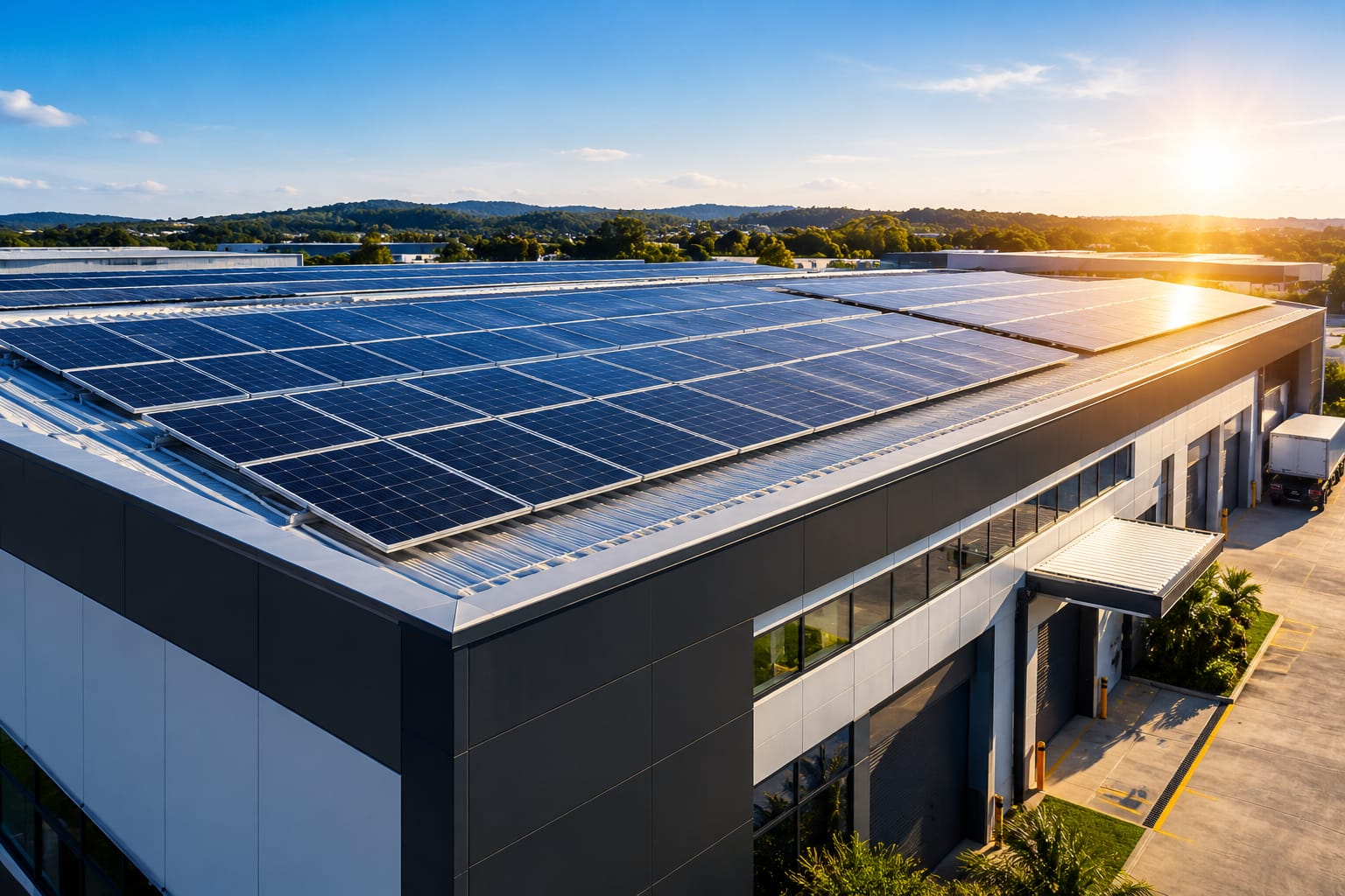 Painéis solares instalados em empresa