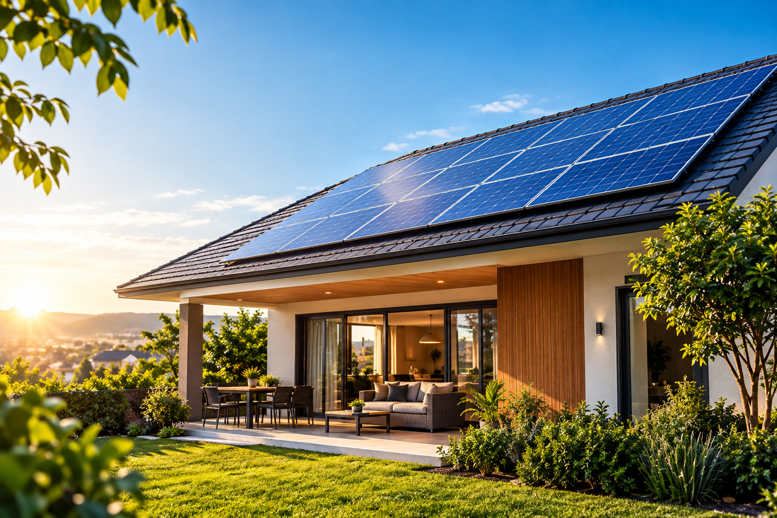 Painéis solares instalados em uma residência